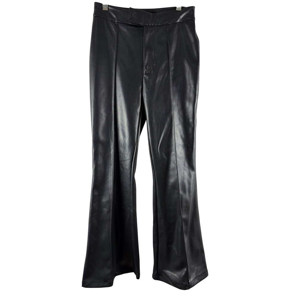 7 For All Mankind 27 Black Vegan Faux Leather Flared Wide Leg High Rise Pants